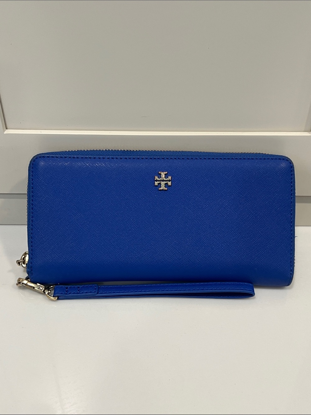 Tory Burch Electric Blue Zip-Around Wristlet Wallet